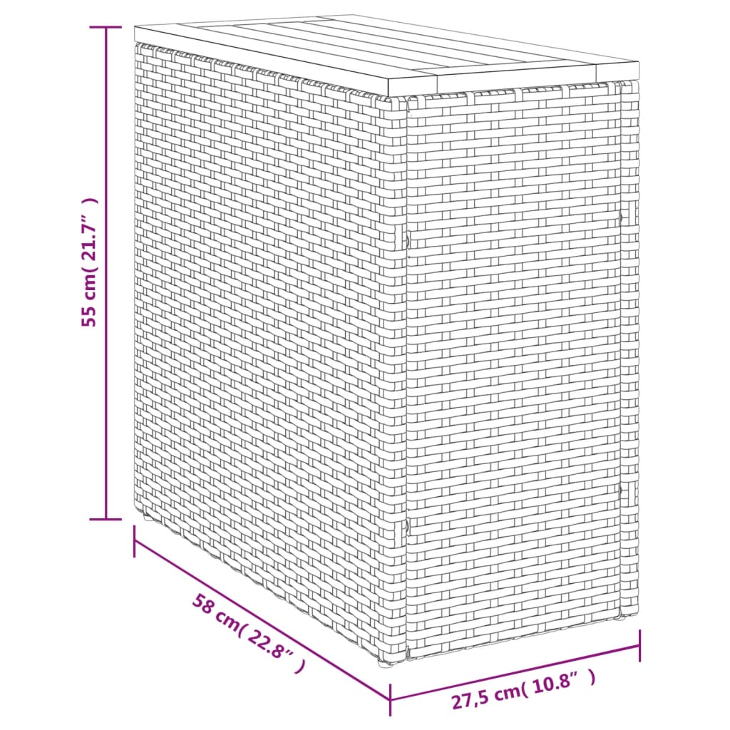 Masă laterală de grădină blat lemn bej 58x27,5x55 cm poliratan