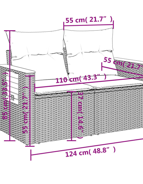 Încărcați imaginea în vizualizatorul Galerie, Canapea de grădină cu perne, 2 locuri, bej, poliratan
