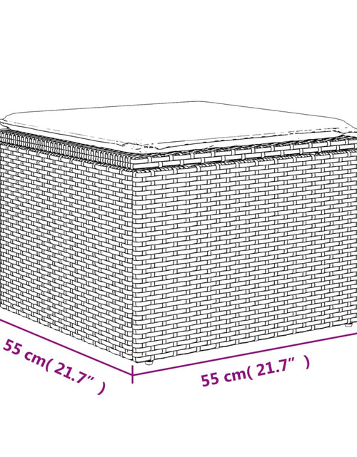 Încărcați imaginea în vizualizatorul Galerie, Taburet de grădină cu pernă, maro, 55x55x37 cm, poliratan
