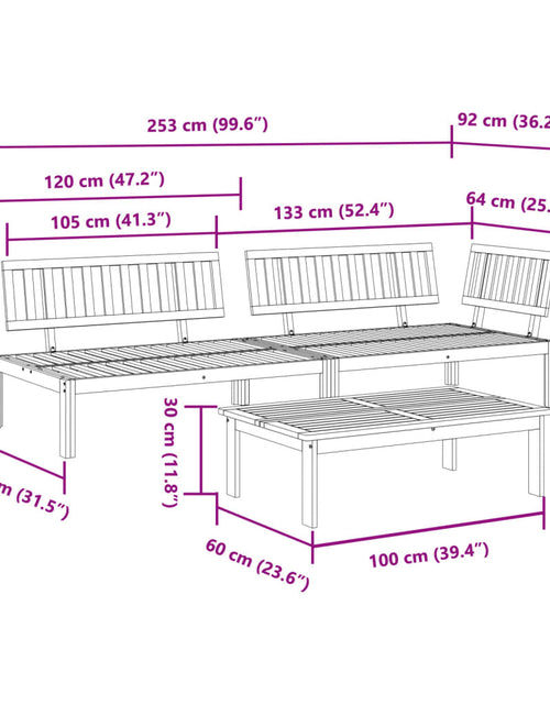 Загрузите изображение в средство просмотра галереи, Set canapea grădină din paleți, 3 piese, lemn masiv de acacia
