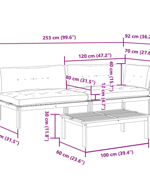 Încărcați imaginea în vizualizatorul Galerie, Set canapele grădină cu perne din paleți, 3 piese, lemn acacia
