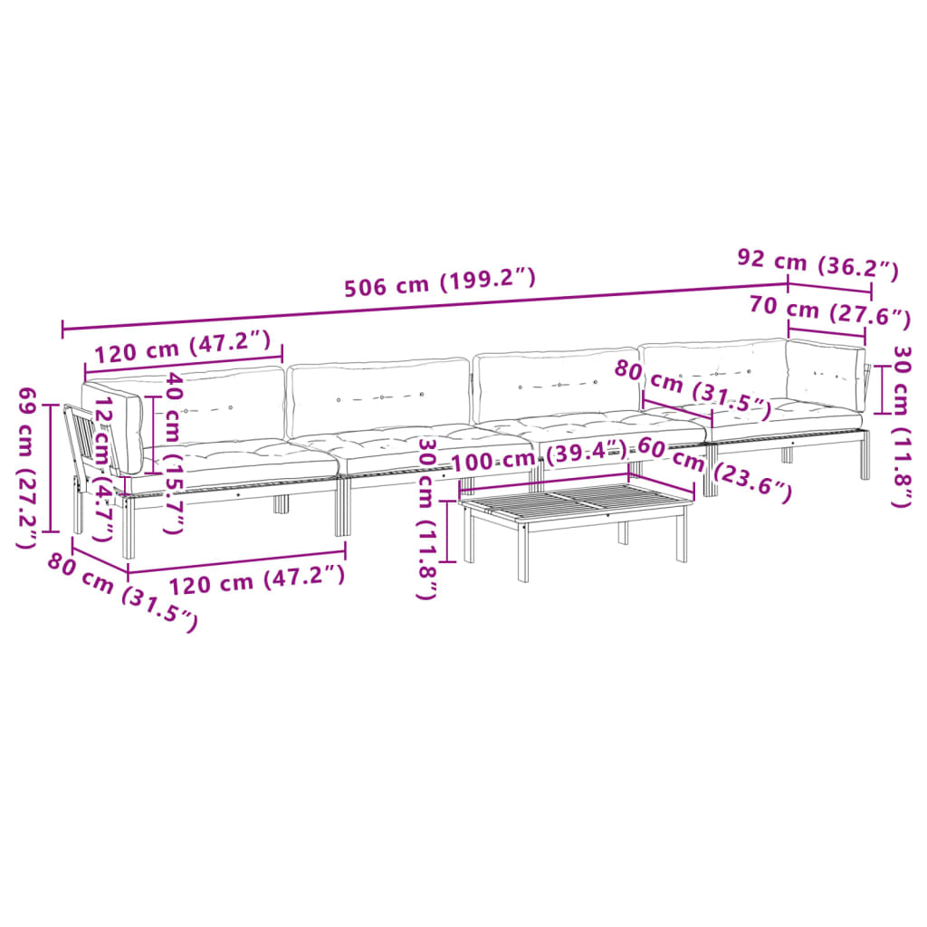 Set canapele de grădină cu perne din paleți 5 piese lemn acacia