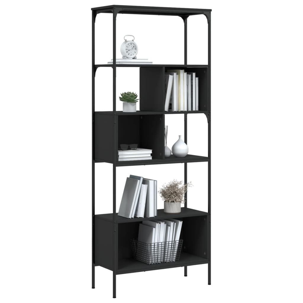 Bibliotecă cu 5 niveluri, negru, 76x33x188,5 cm, lemn prelucrat