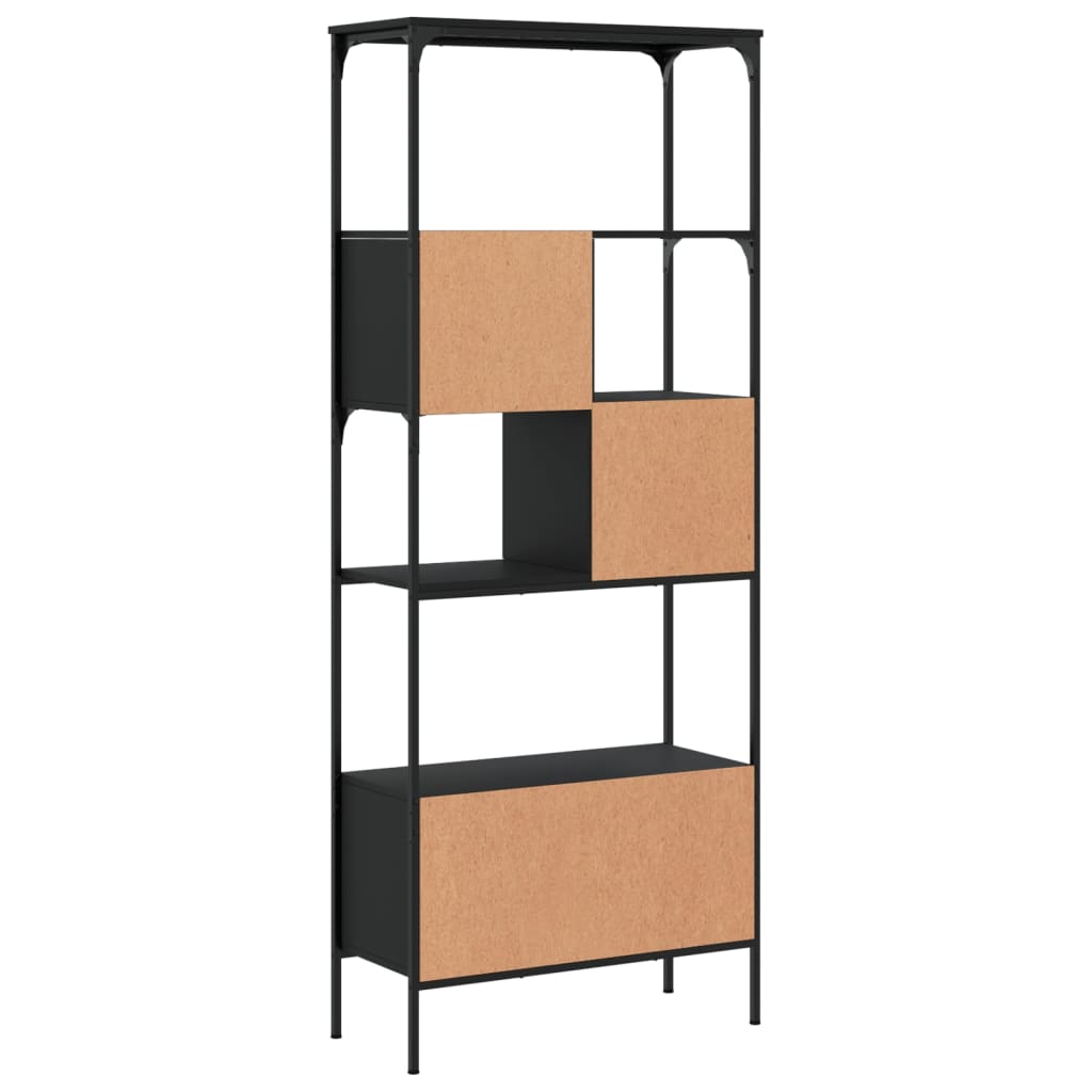 Bibliotecă cu 5 niveluri, negru, 76x33x188,5 cm, lemn prelucrat