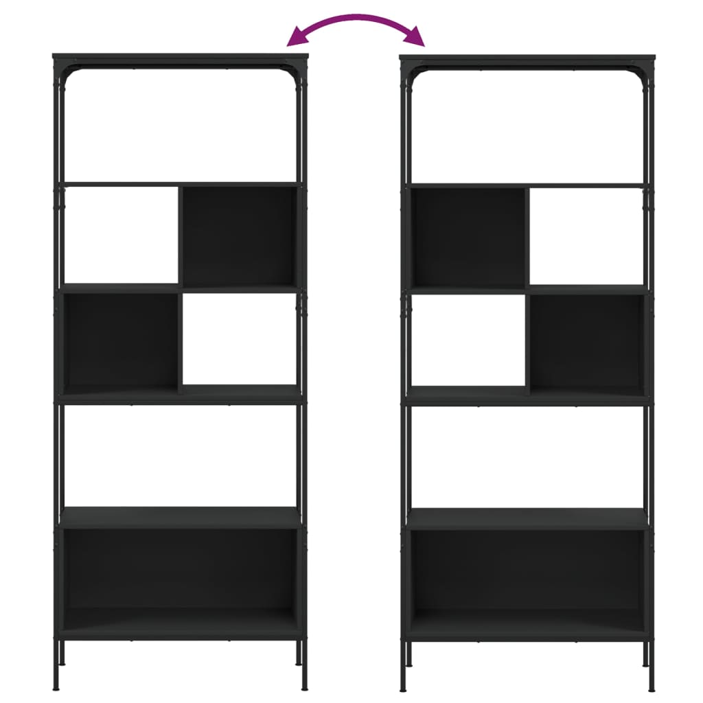 Bibliotecă cu 5 niveluri, negru, 76x33x188,5 cm, lemn prelucrat