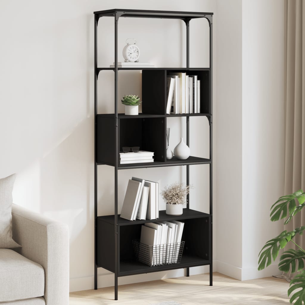 Bibliotecă cu 5 niveluri, negru, 76x33x188,5 cm, lemn prelucrat