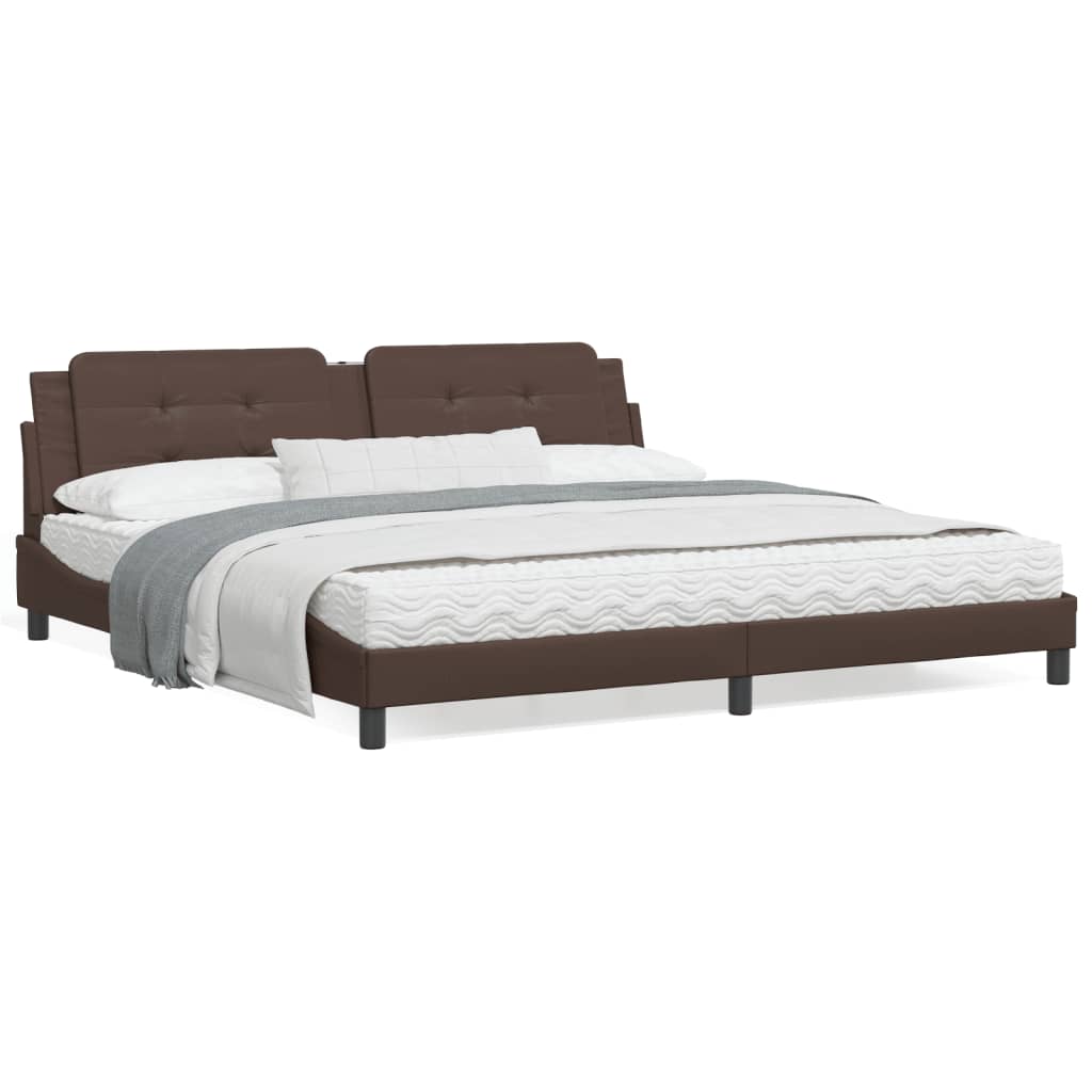 Cadru de pat cu tăblie, maro, 200x200 cm, piele ecologică
