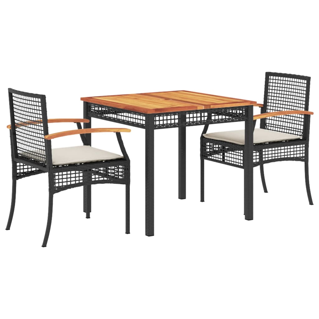 Set mobilier de grădină cu perne, 3 piese, negru, poliratan