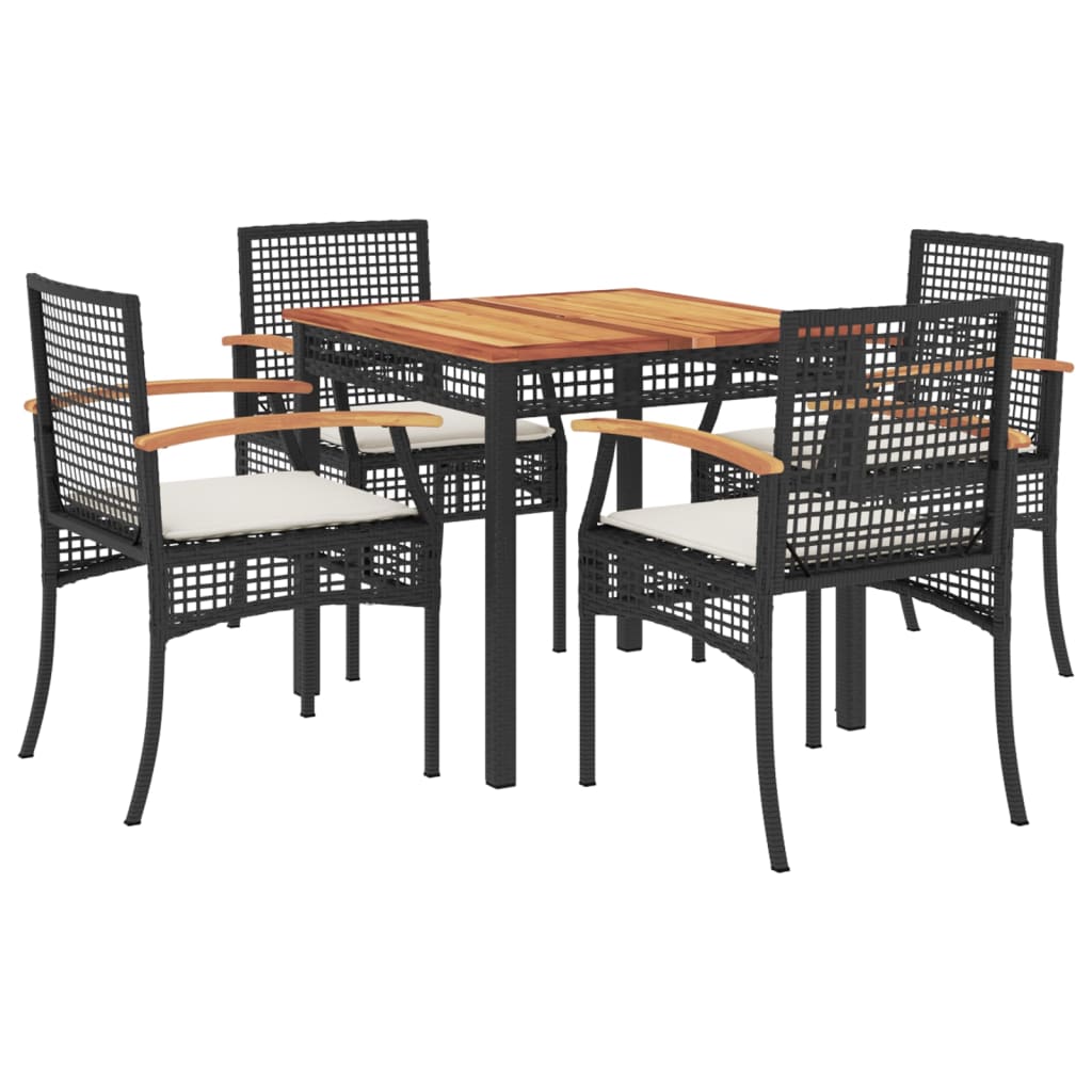 Set mobilier de grădină cu perne, 5 piese, negru, poliratan