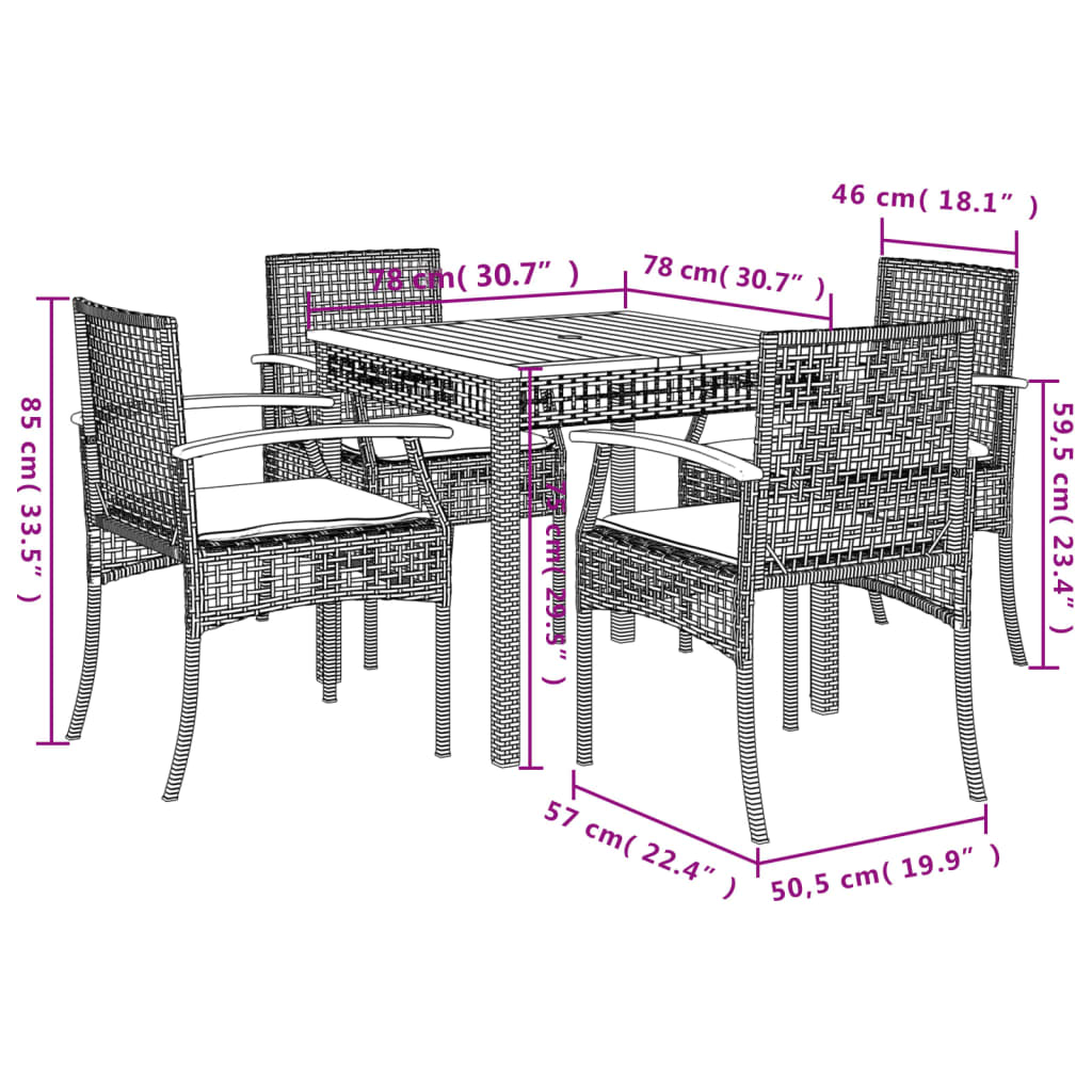 Set mobilier de grădină cu perne, 5 piese, negru, poliratan