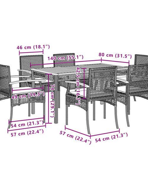 Încărcați imaginea în vizualizatorul Galerie, Set mobilier de grădină cu perne, 7 piese, negru, poliratan - Lando
