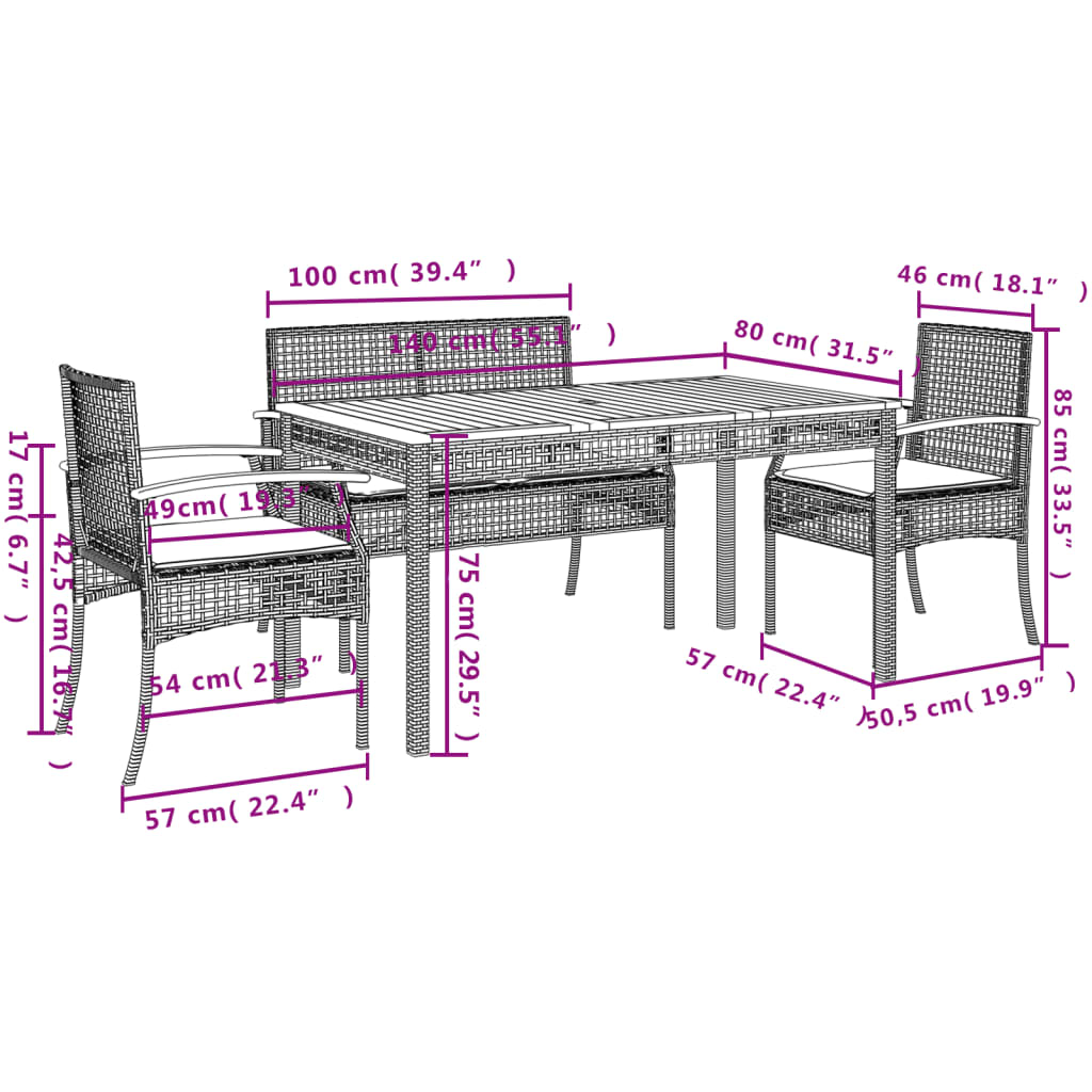 Set mobilier de grădină cu perne, 5 piese, bej, poliratan