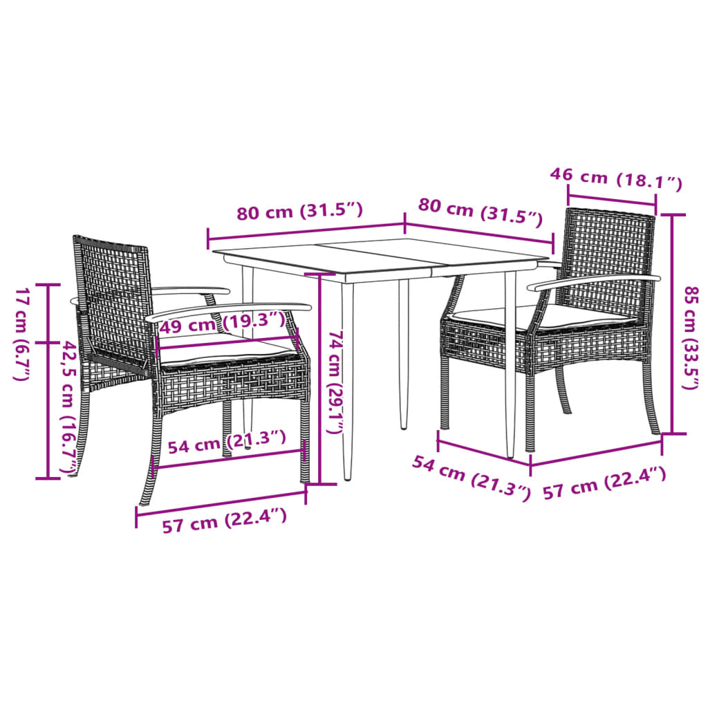 Set mobilier de grădină cu perne, 3 piese, bej, poliratan