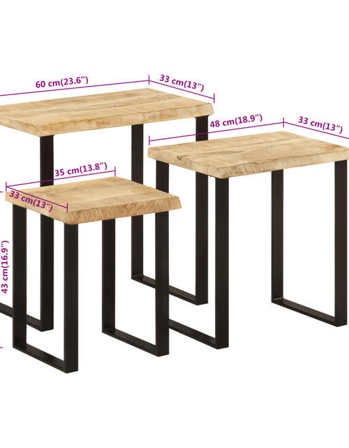 Încărcați imaginea în vizualizatorul Galerie, Mese suprapuse, 3 buc., margini naturale, lemn masiv de mango
