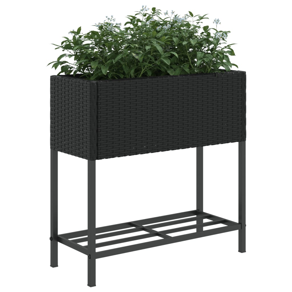 Jardiniere de grădină cu raft 2 buc. negru 70x28x70cm poliratan