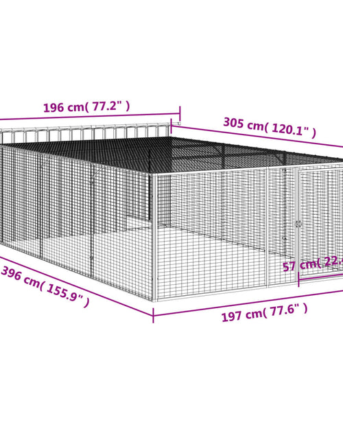 Încărcați imaginea în vizualizatorul Galerie, Cușcă câine cu țarc antracit 197x396x110 cm oțel galvanizat
