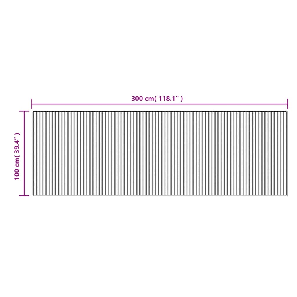 Covor dreptunghiular, gri, 100x300 cm, bambus