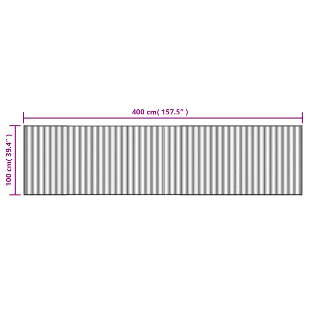 Covor dreptunghiular, negru, 100x400 cm, bambus