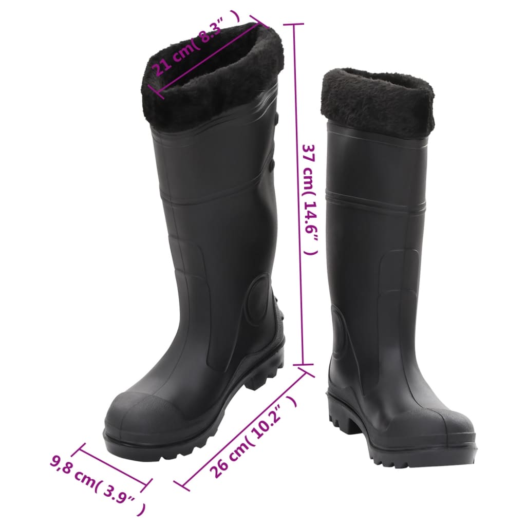 Cizme de ploaie cu șosete detașabile, negru, mărime 38, PVC