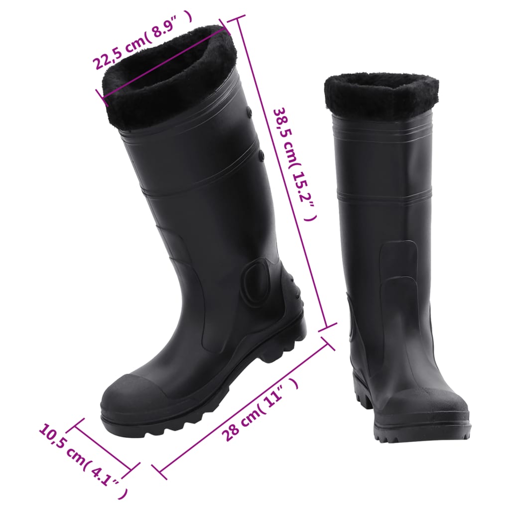 Cizme de ploaie cu șosete detașabile, negru, mărime 41, PVC