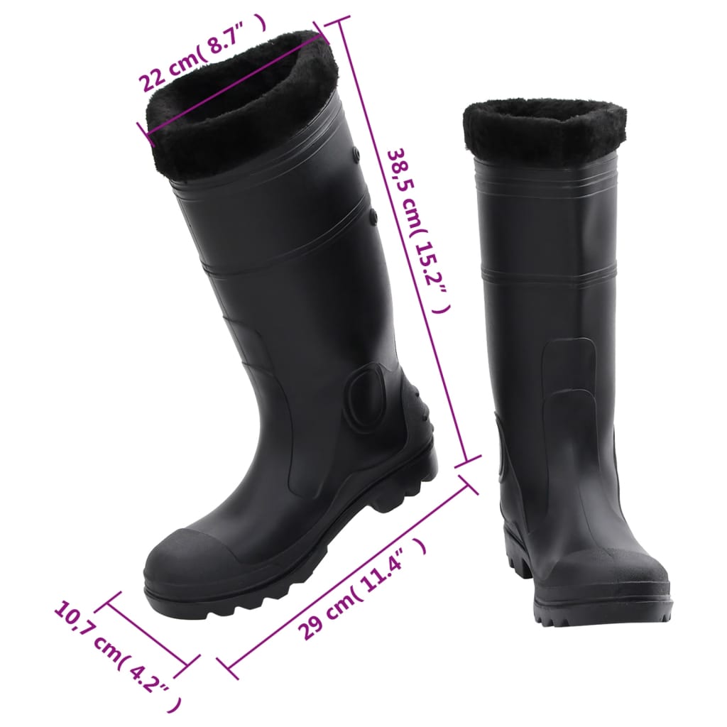 Cizme de ploaie cu șosete detașabile, negru, mărime 42, PVC
