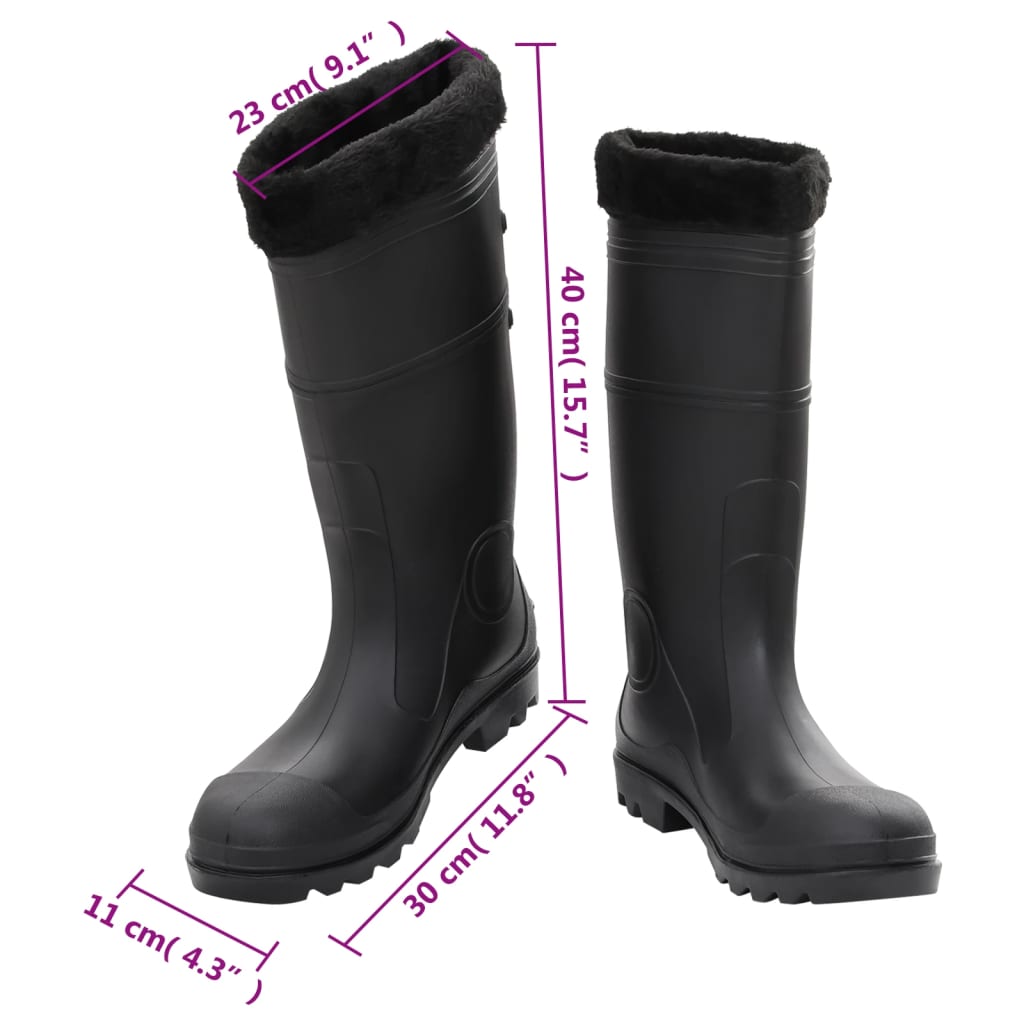 Cizme de ploaie cu șosete detașabile, negru, mărime 44, PVC