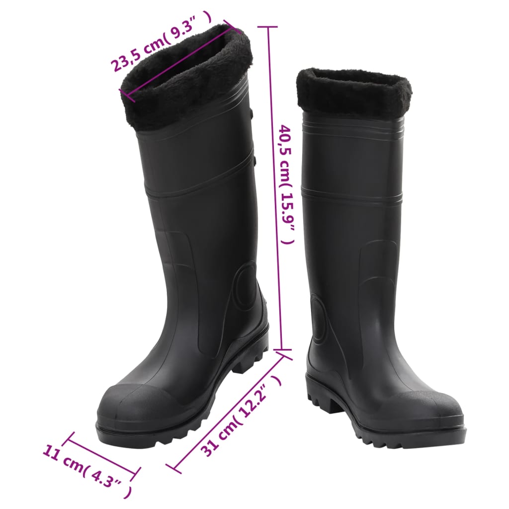 Cizme de ploaie cu șosete detașabile, negru, mărime 45, PVC