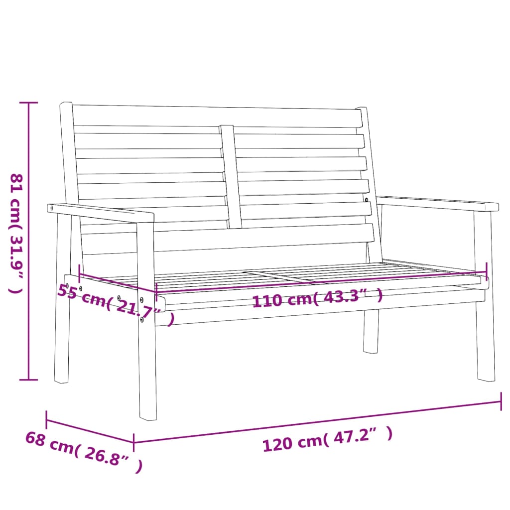 Banchetă de grădină, 120 cm, lemn masiv de acacia