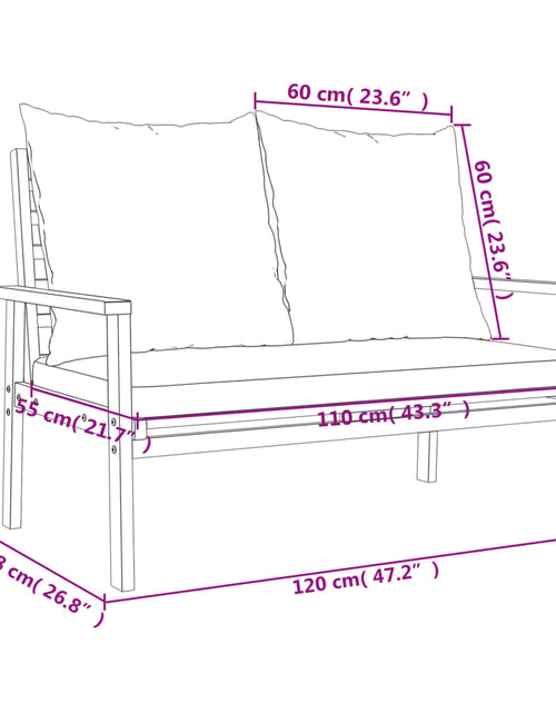 Încărcați imaginea în vizualizatorul Galerie, Banchetă de grădină cu pernă, 120 cm, lemn masiv de acacia - Lando
