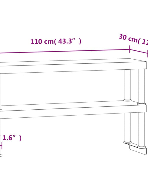 Încărcați imaginea în vizualizatorul Galerie, Raft cu 2 niveluri masă de lucru, 110x30x35 cm, oțel inoxidabil
