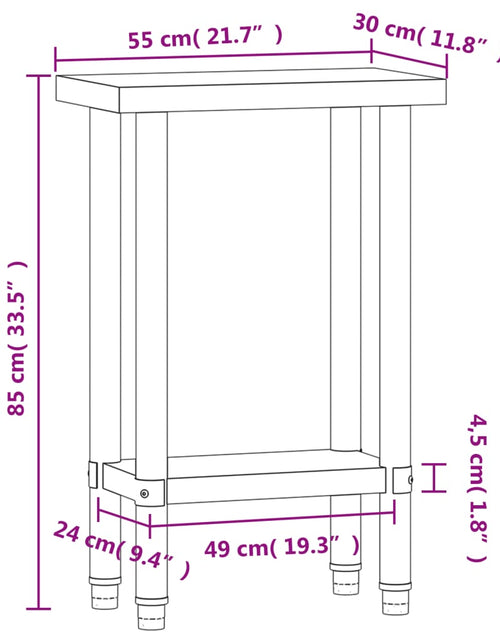 Загрузите изображение в средство просмотра галереи, Masă de lucru pentru bucătărie, 55x30x85 cm, oțel inoxidabil
