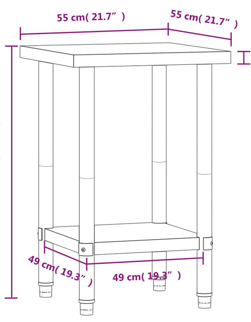 Încărcați imaginea în vizualizatorul Galerie, Masă de lucru pentru bucătărie, 55x55x85 cm, oțel inoxidabil
