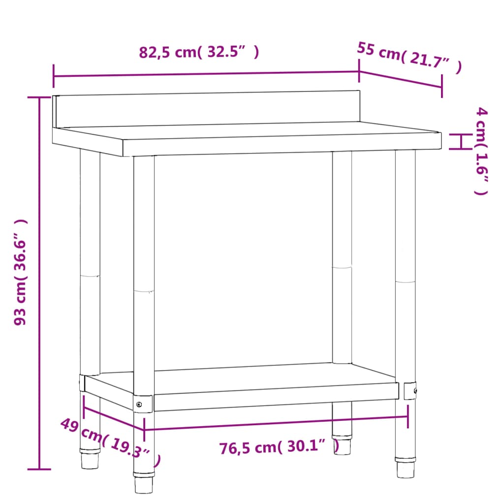 Masă de lucru bucătărie bordură antistropire 82,5x55x93 cm oțel