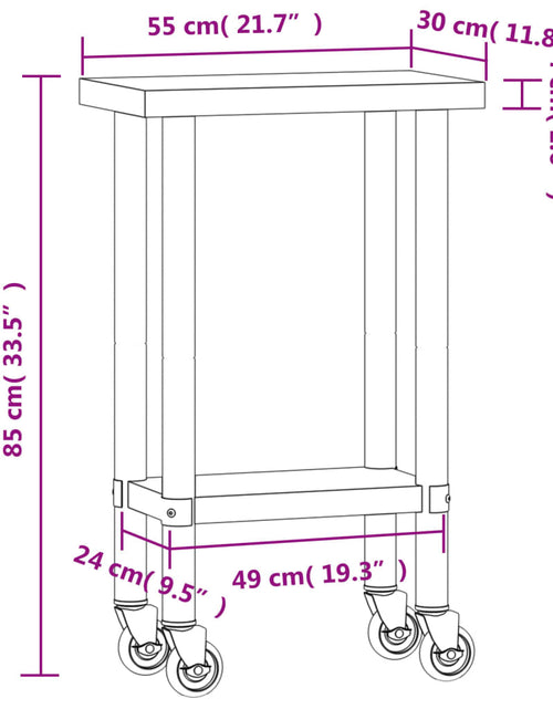 Încărcați imaginea în vizualizatorul Galerie, Masă de lucru bucătărie cu roți, 55x30x85 cm, oțel inoxidabil
