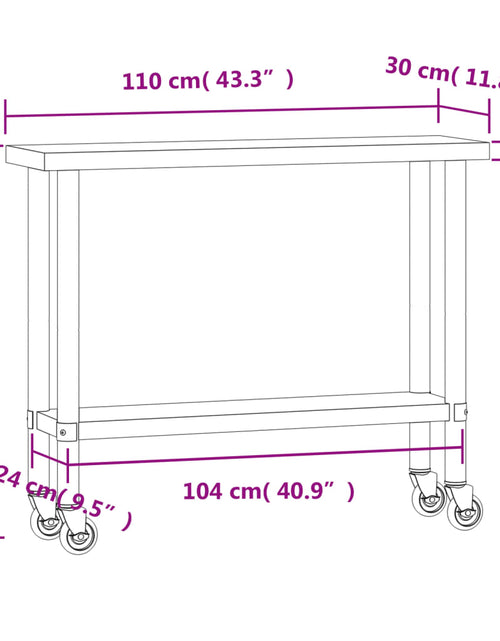 Încărcați imaginea în vizualizatorul Galerie, Masă de lucru bucătărie cu roți, 100x30x85 cm, oțel inoxidabil
