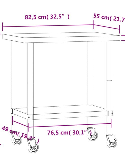 Încărcați imaginea în vizualizatorul Galerie, Masă de lucru bucătărie cu roți, 82,5x55x85 cm, oțel inoxidabil
