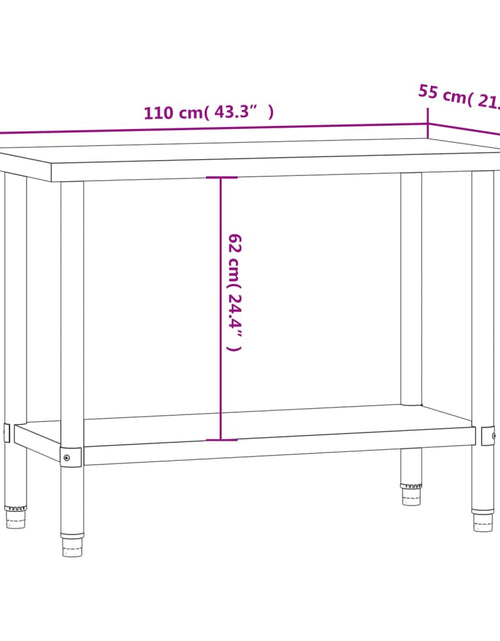 Încărcați imaginea în vizualizatorul Galerie, Masă de lucru pentru bucătărie, 110x55x85 cm, oțel inoxidabil
