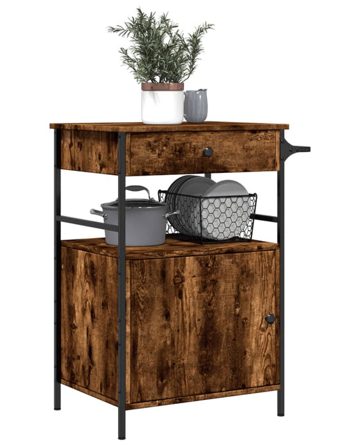 Încărcați imaginea în vizualizatorul Galerie, vidaXLCărucior de bucătărie stejar fumuriu 56x43x89,5cm lemn prelucrat - Lando
