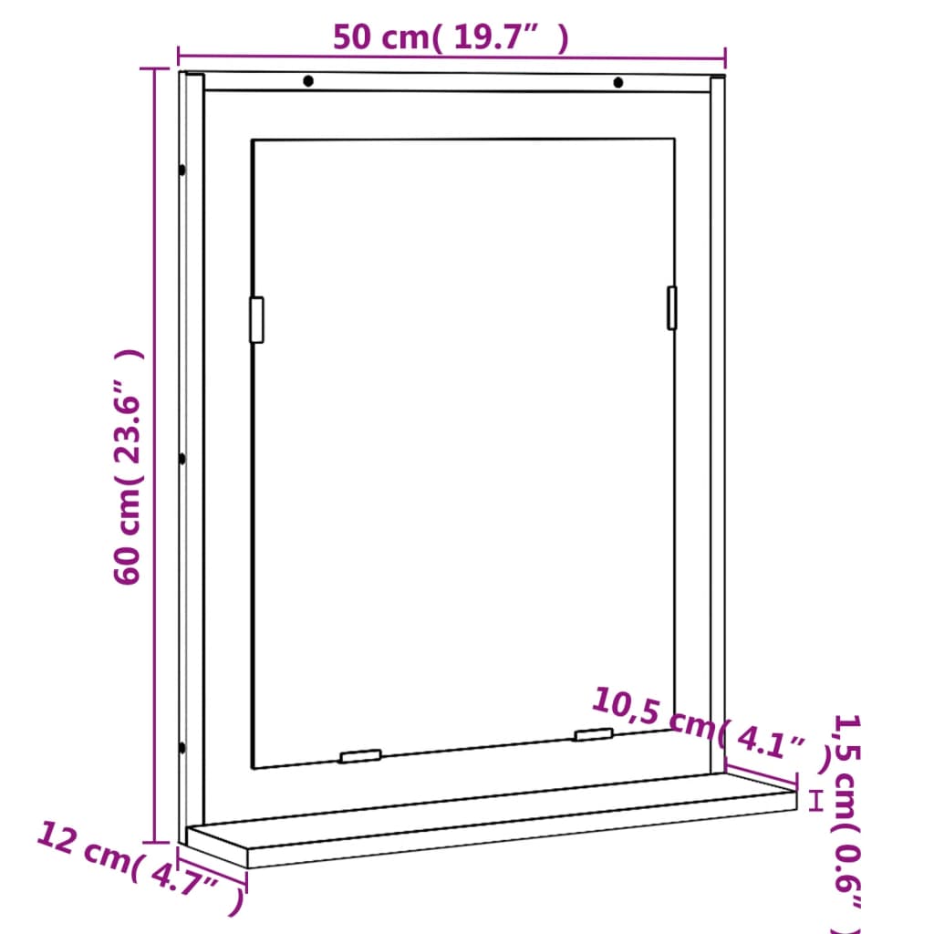 Oglindă baie cu raft stejar maro 50x12x60 cm lemn prelucrat