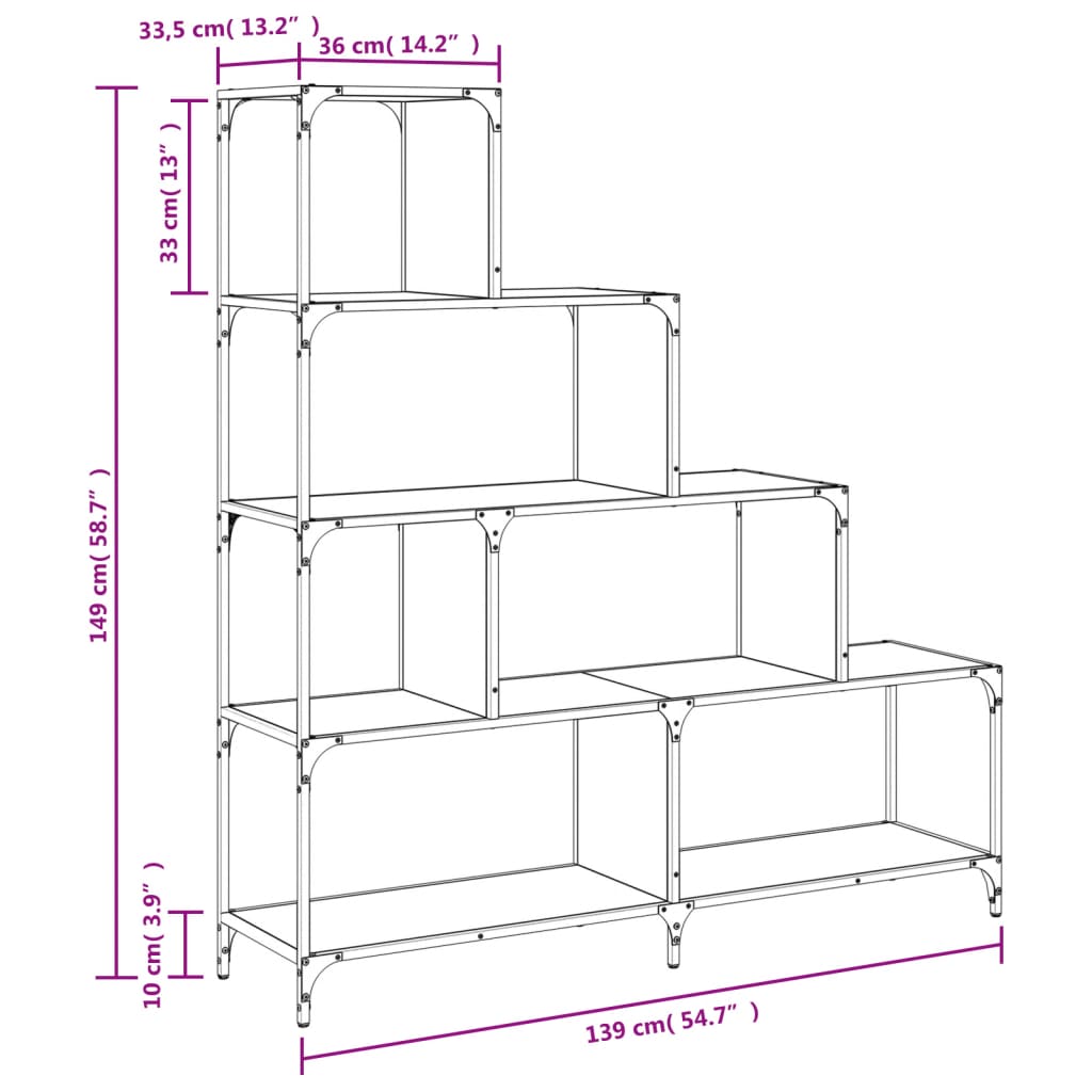 Bibliotecă cu 4 niveluri negru 139x33,5x149 cm lemn - Lando