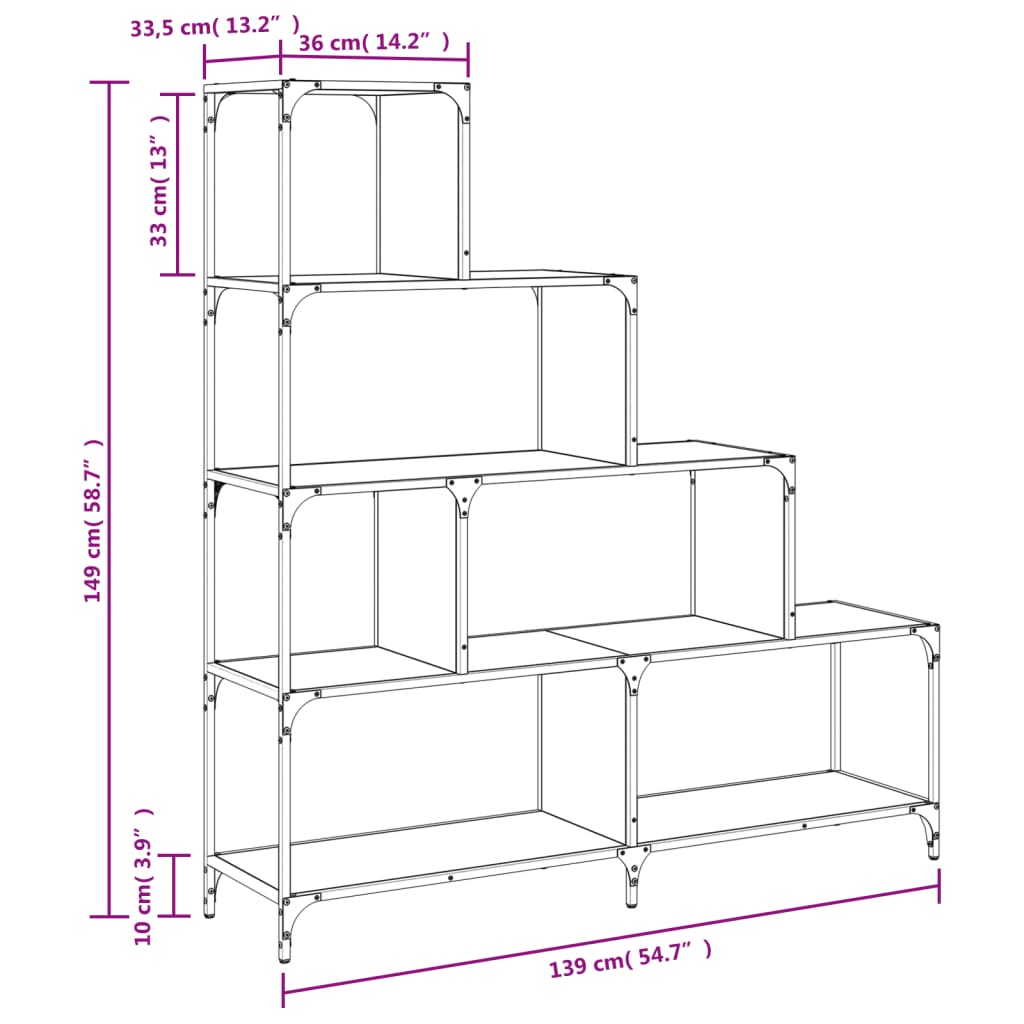 Bibliotecă cu 4 niveluri stejar sonoma 139x33,5x149 cm lemn - Lando