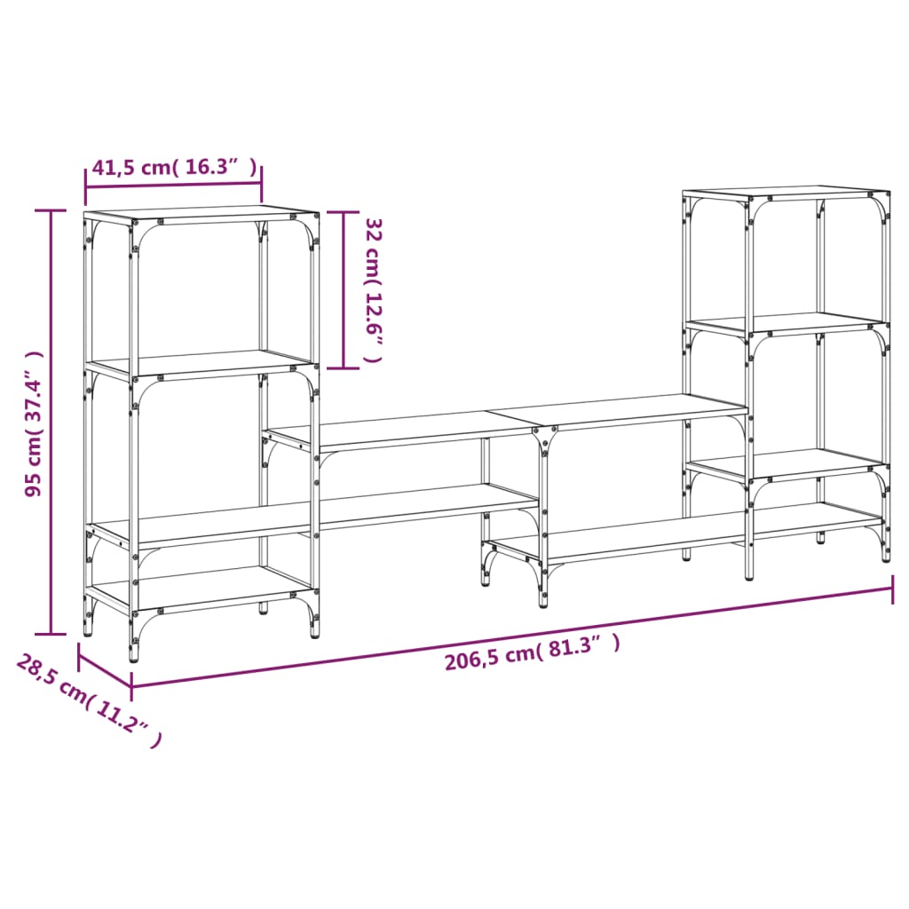 Dulap TV, stejar maro, 206,5x28,5x95 cm, lemn prelucrat