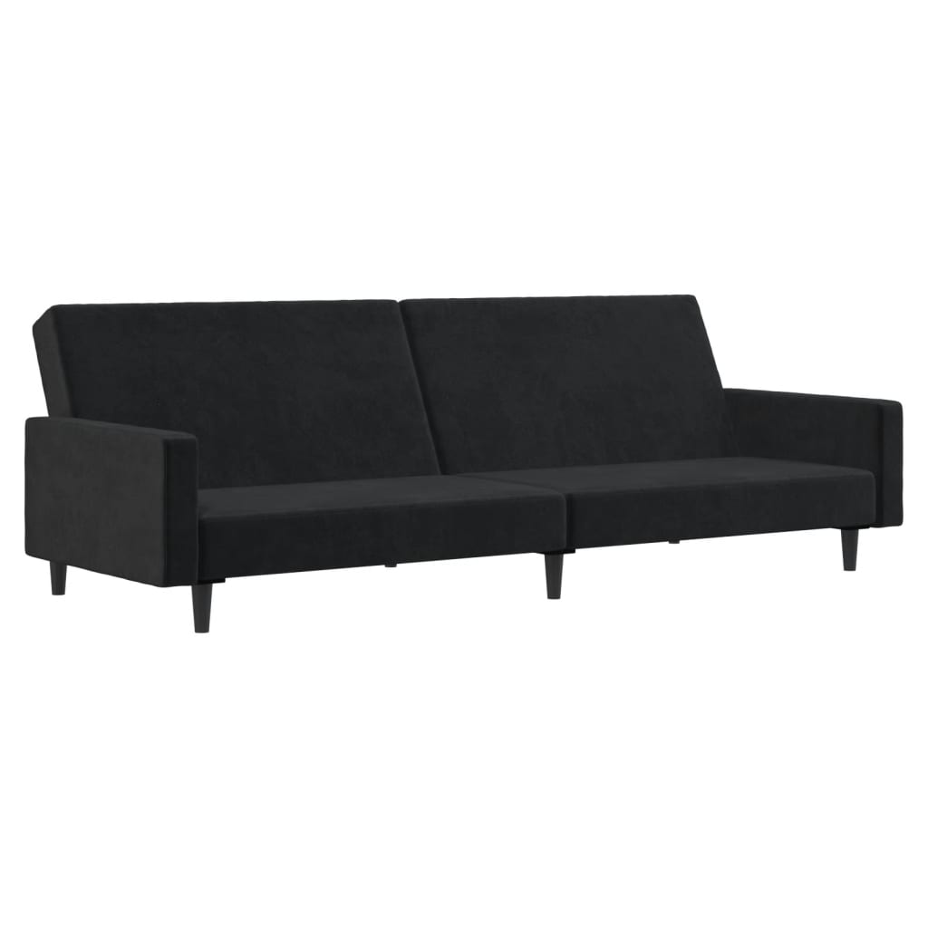 Canapea extensibilă cu 2 locuri, negru, catifea