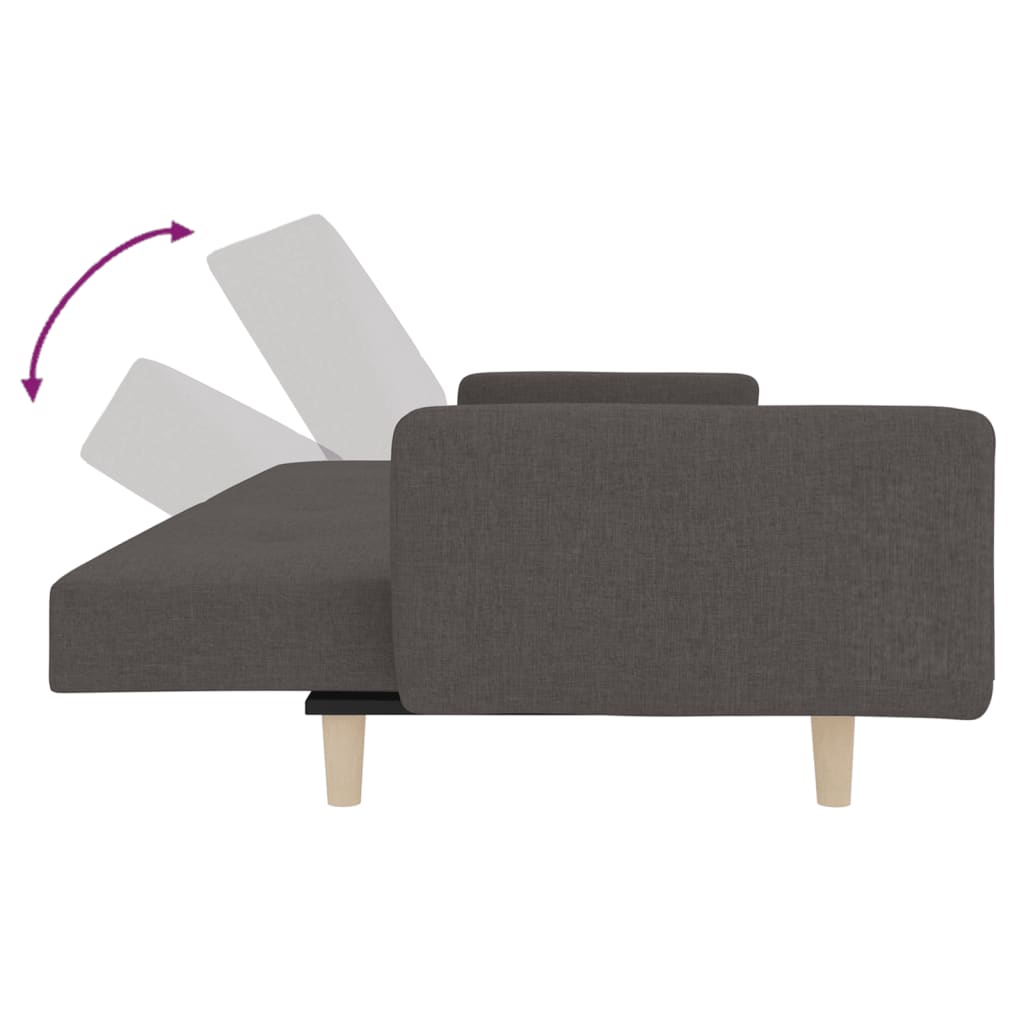 Canapea extensibilă cu 2 locuri, 2 perne, gri închis, textil