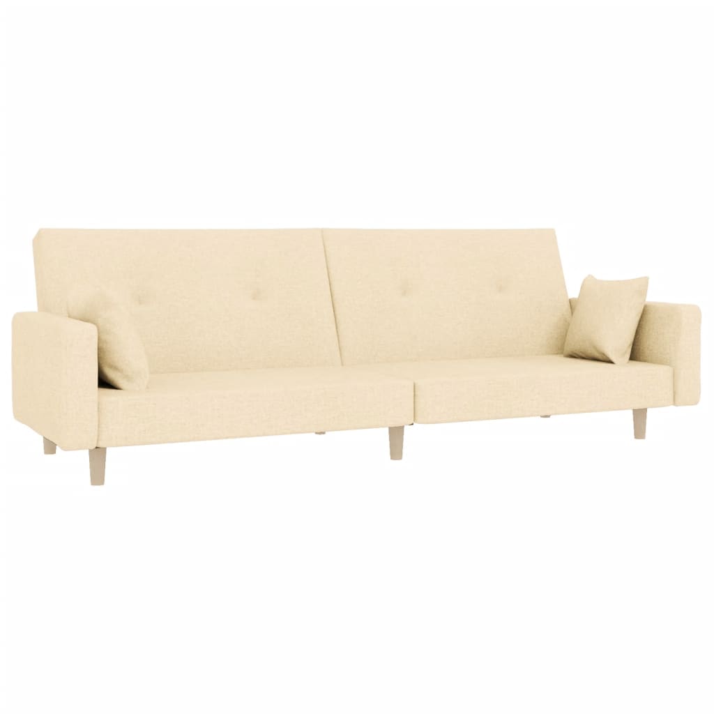Canapea extensibilă cu 2 locuri, 2 perne, crem, textil