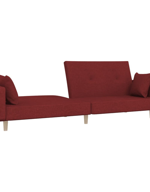 Încărcați imaginea în vizualizatorul Galerie, Canapea extensibilă cu 2 locuri, 2 perne, roșu vin, textil
