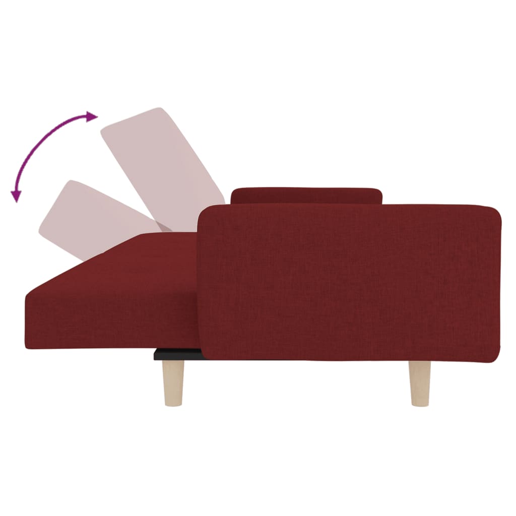 Canapea extensibilă cu 2 locuri, 2 perne, roșu vin, textil