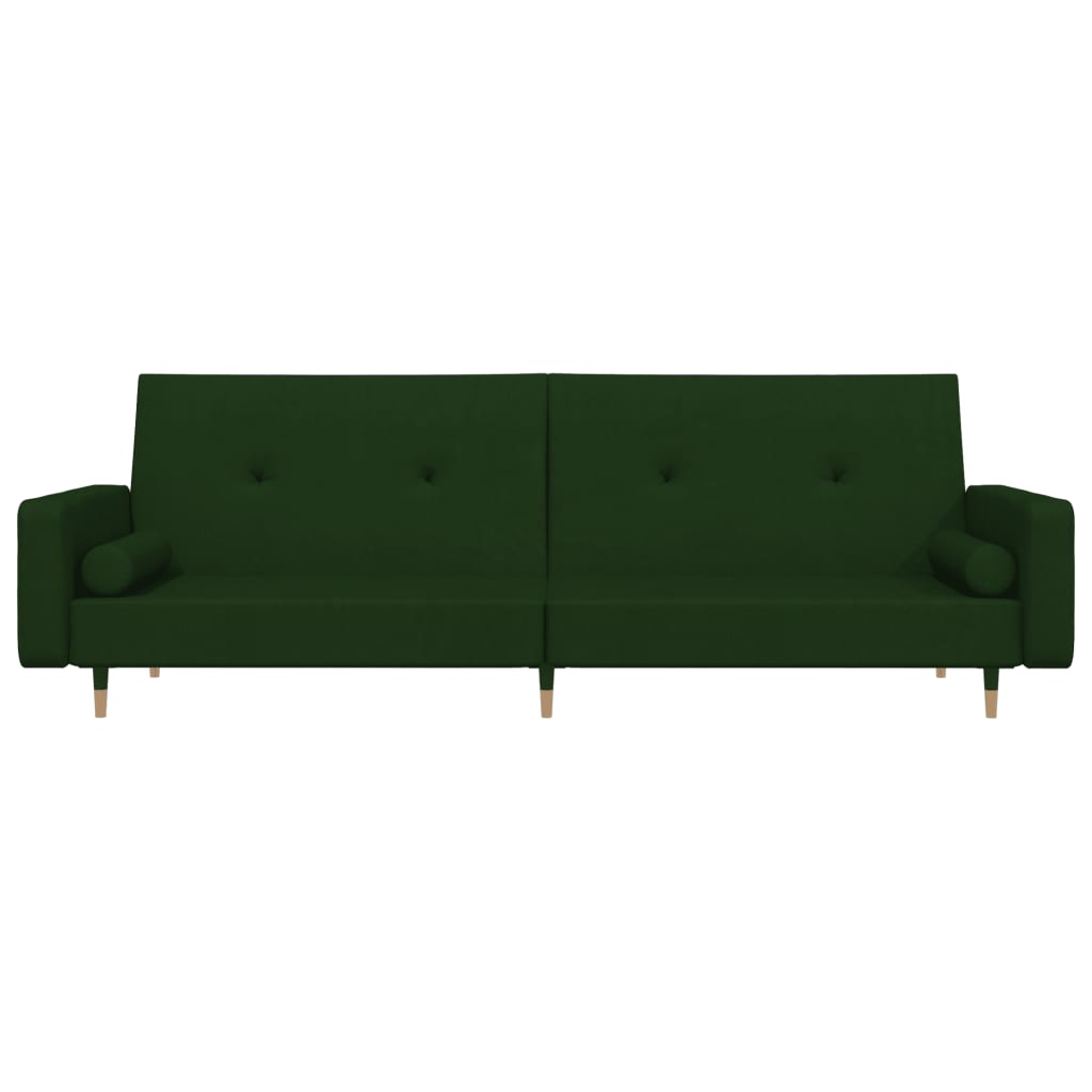 Canapea extensibilă cu 2 locuri, 2 perne, verde închis catifea