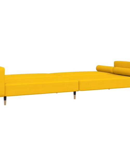 Încărcați imaginea în vizualizatorul Galerie, Canapea extensibilă cu 2 locuri, 2 perne, galben, catifea
