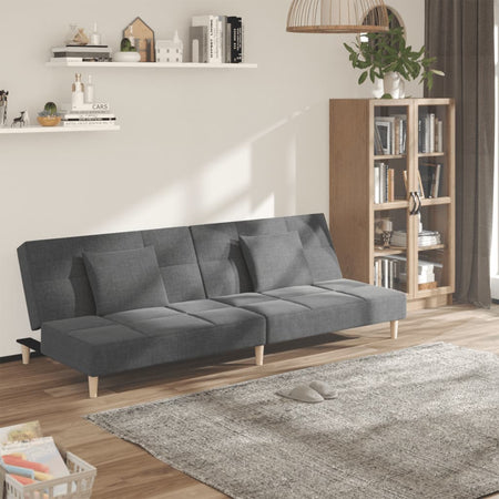 Canapea extensibilă cu 2 locuri, 2 perne, gri deschis, textil